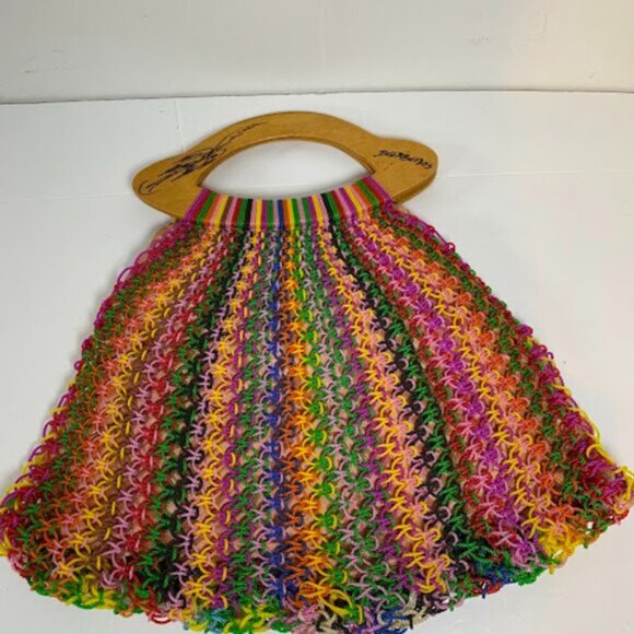 Boho Multicolor Handcrafted Women's Crochet Tote Bag Large - Picture 3 of 7